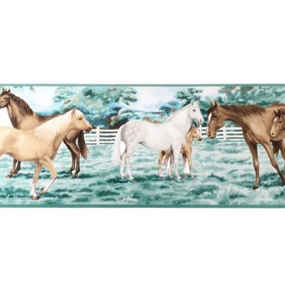 Horse-Themed Wallpaper Border Rolls By Imperial Wallcoverings 15 Yd - Picture 1 of 10